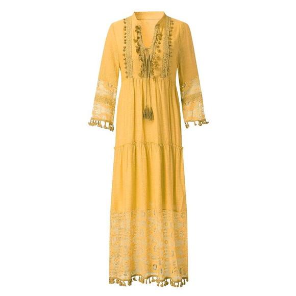 Vestido Longo Algodão Linho Renda Boyo Chic Artesanal