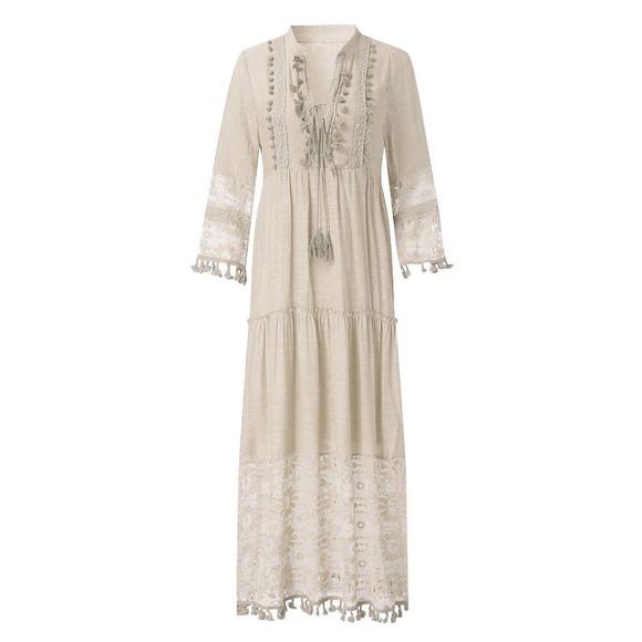 Vestido Longo Algodão Linho Renda Boyo Chic Cru