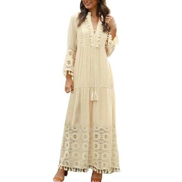 Vestido Longo Algodão Linho Renda Boyo Chic Cru