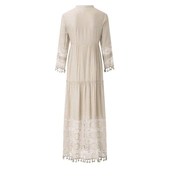 Vestido Longo Algodão Linho Renda Boyo Chic Cru