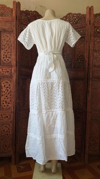 Vestido Longo Algodão Renda Manga Curta Civil Batizado Noiva
