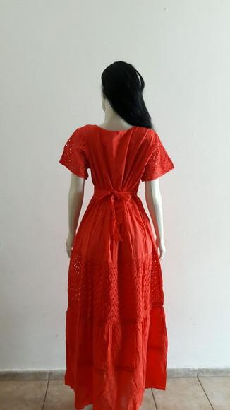 Vestido Longo Algodão Renda Manga Curta Civil Batizado Noiva