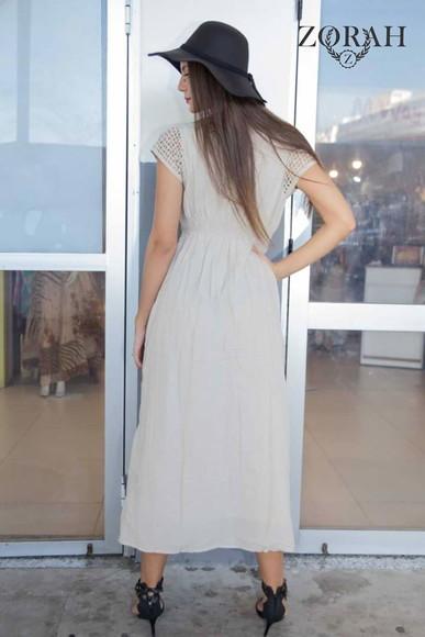 vestido longo bordado geométrico em laise branco