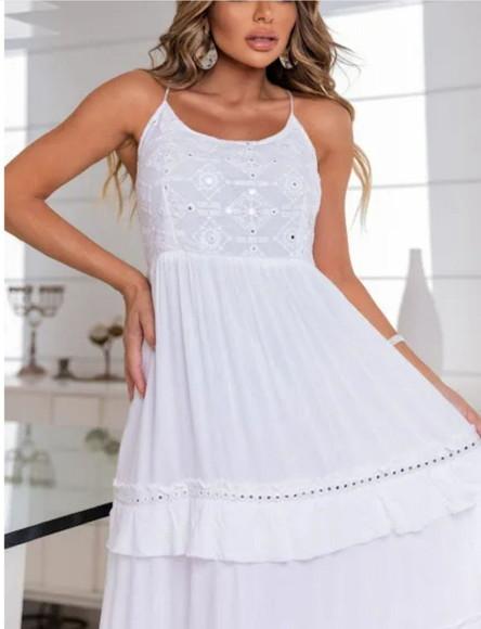 Vestido Longo Branco Bordado Artesanal