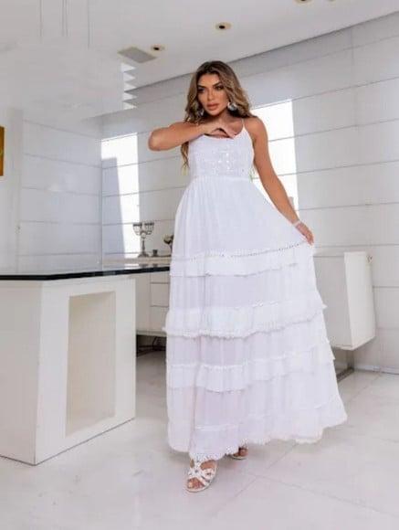 Vestido Longo Branco Bordado Artesanal