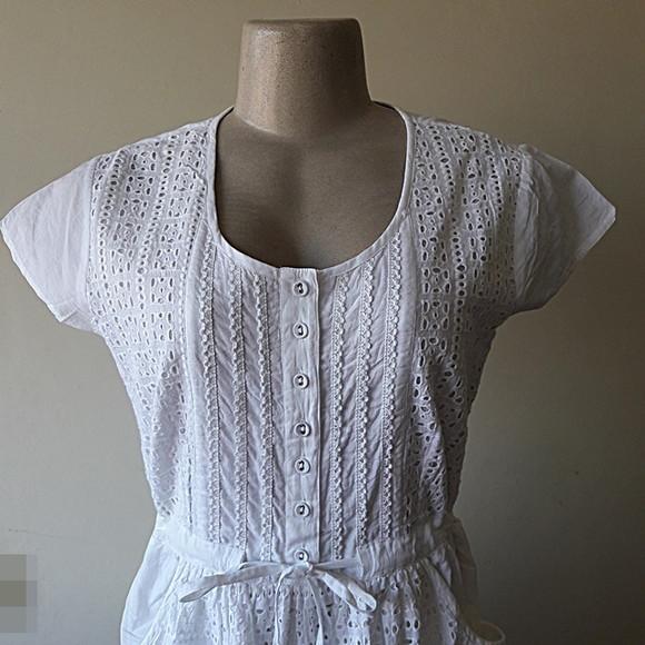 Vestido Longo Branco Laise Bolso Botões Noiva Civil Batizado