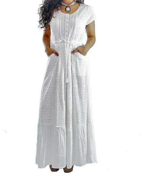 Vestido Longo Branco Laise Bolso Botões Noiva Civil Batizado