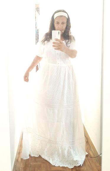 Vestido Longo Branco Laise Renda Guupir Plussize