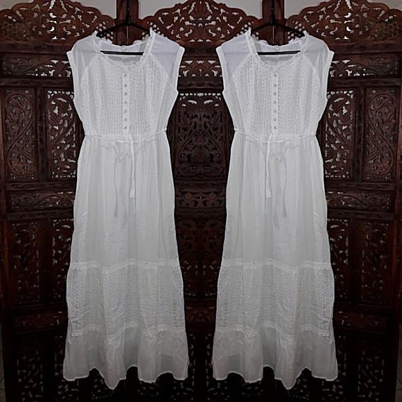 Vestido Longo Branco Lese Bolsos Botões Civil Batizado Festa