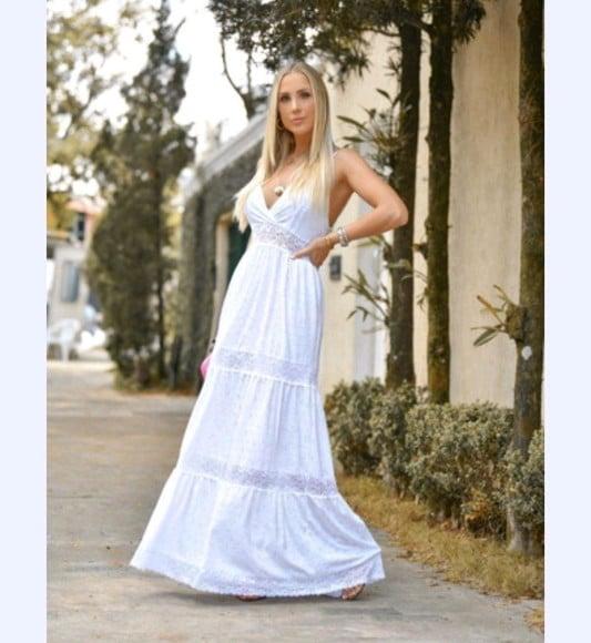 Vestido Longo Branco Lese Renda Pre Wedding Casamento Civil