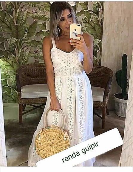 Vestido Longo Branco Lese Renda Noiva Civil Batizado Festa