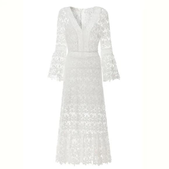 Vestido Longo Branco Renda Grupir Civil Noivado Festa