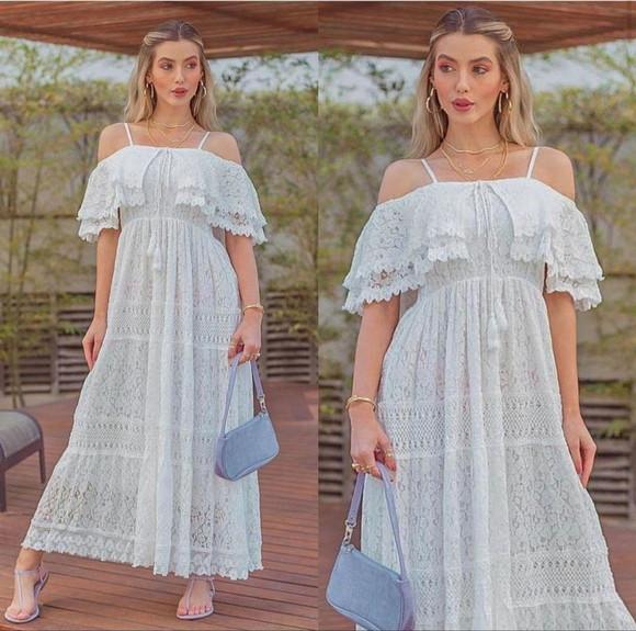 Vestido Longo Branco Renda Guipir Civil Pre Wedding Noiva