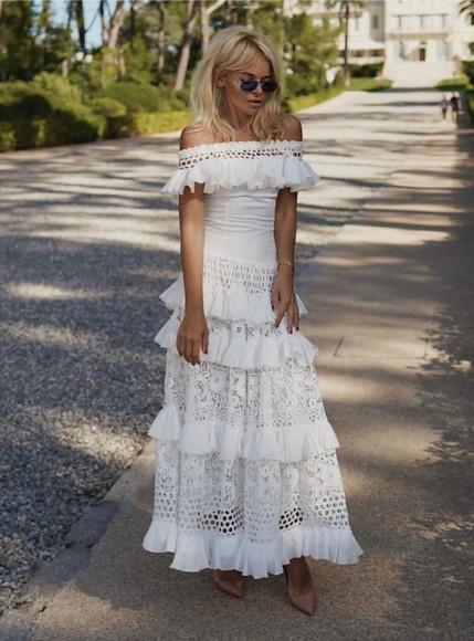 Vestido Longo Branco Renda Noivado Casamento Civil Festa