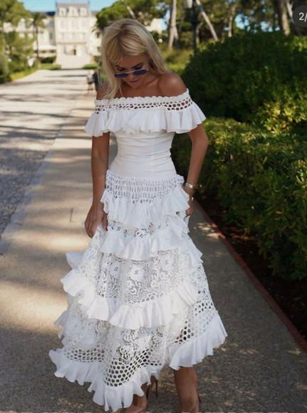 Vestido Longo Branco Renda Noivado Casamento Civil Festa