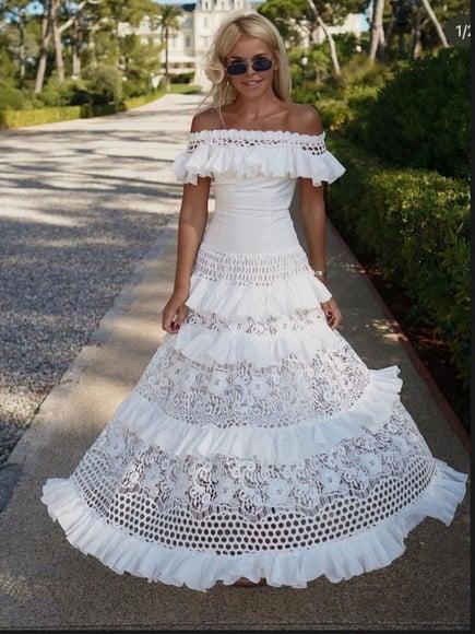 Vestido Longo Branco Renda Noivado Casamento Civil Festa