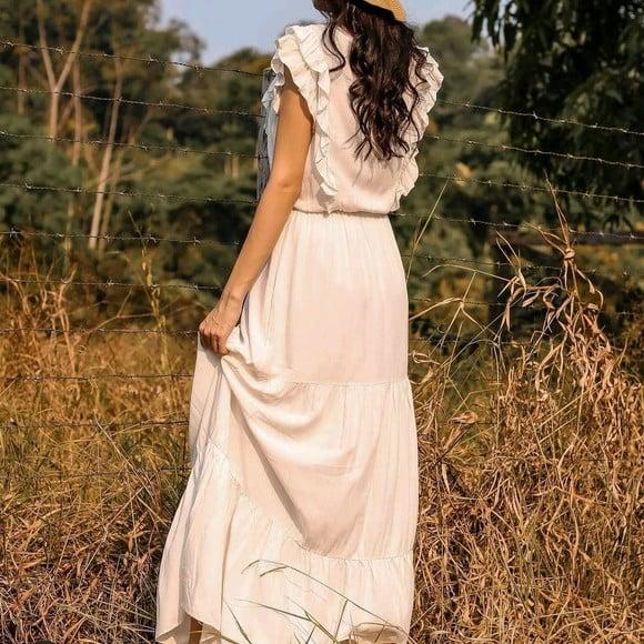 vestido longo branco retro faixa festa
