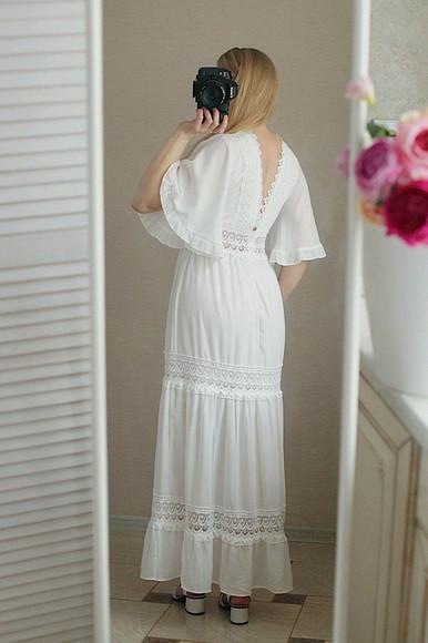 vestido longo branco seda renda grupir noivado festa