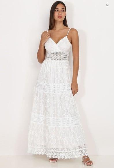 Vestido Longo de Renda Guipir Civil Noiva Casamento Festa