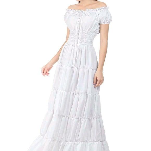vestido longo estilo cigana rodado branco