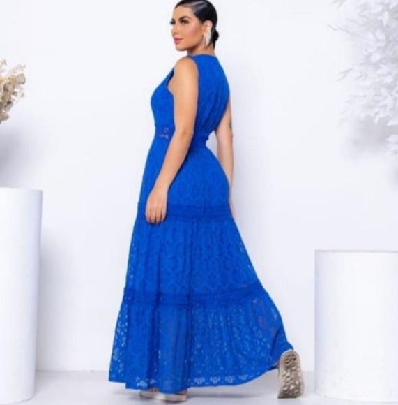 Vestido Longo em Renda Guipir Festa Réveillon