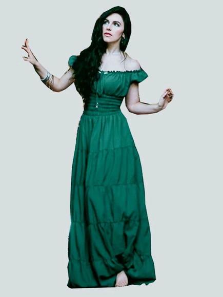 vestido longo estilo cigana rodado verde