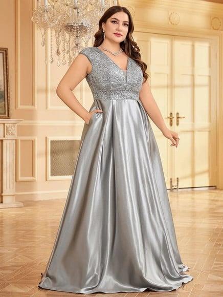 Vestido Longo Festa Madrinha Casamento Renda Cetim Plussize