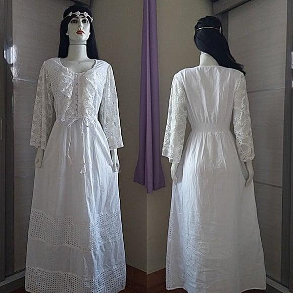 Vestido Longo Laise Renda Manga Longa Civil Noiva Batizado