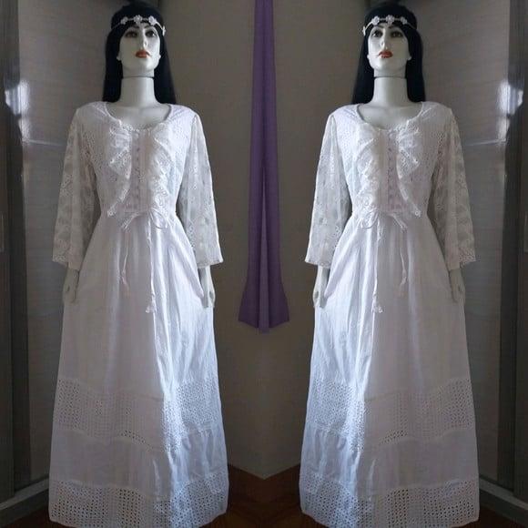 Vestido Longo Laise Renda Manga Longa Civil Noiva Batizado