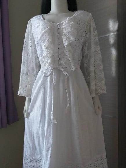 Vestido Longo Laise Renda Manga Longa Civil Noiva Batizado