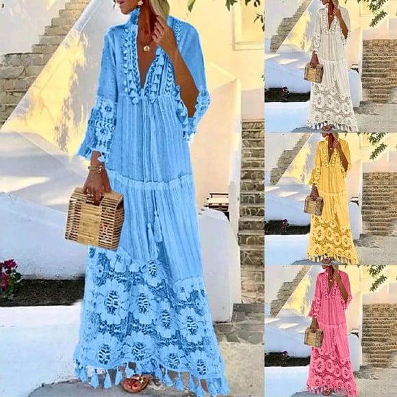 vestido longo linho renda guipir festa plussize