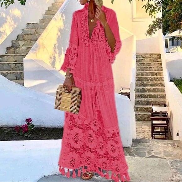 vestido longo linho renda guipir festa plussize