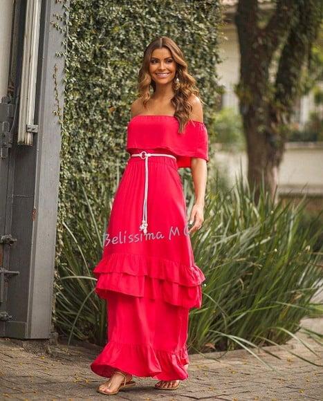 vestido longo manga ciganinha festa