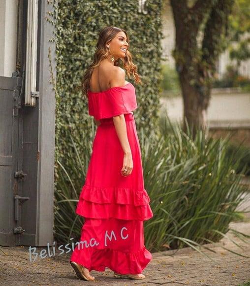 vestido longo manga ciganinha festa