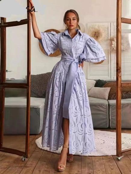 vestido longo renda bordada det artesanais festa sob medidas