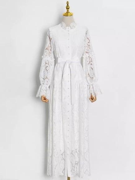 vestido longo renda bordada det artesanais festa sob medidas