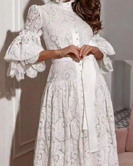 vestido longo renda bordada det artesanais festa sob medidas
