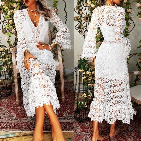 Vestido Longo Renda Guipir Madrinha Festa