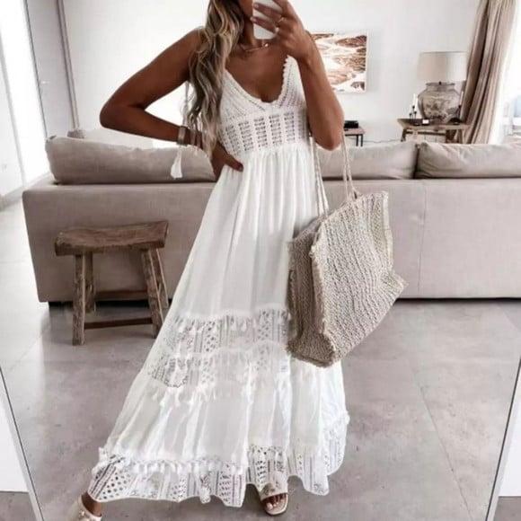 Vestido Longo Renda Guipir Festa Civil Pre Wedding Noiva
