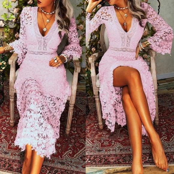 Vestido Longo Renda Guipir Madrinha Festa