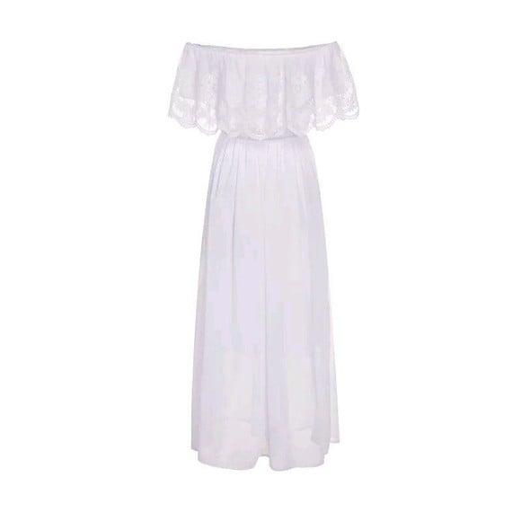vestido longo renda manga ciganinha festa civil