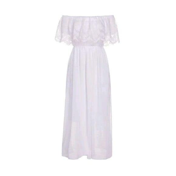 vestido longo renda manga ciganinha festa civil