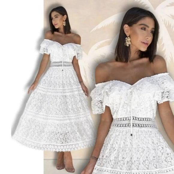 Vestido Longo Renda Manga Ciganinha Noiva Civil Pre Wedding