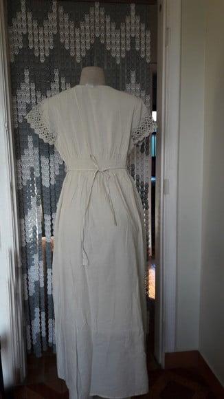 vestido longo tecido algodão lese bolsos renda promoção