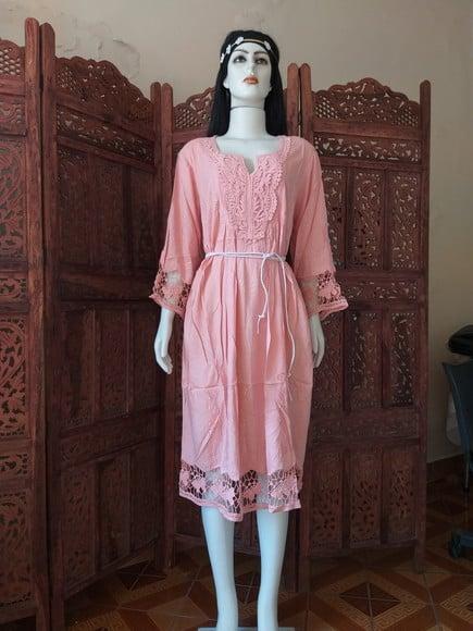 Vestido Midi Bordado Renda Guipir Manga 3/4