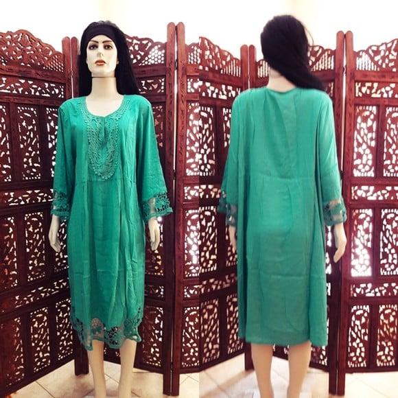 Vestido Midi Bordado Renda Guipir Manga 3/4