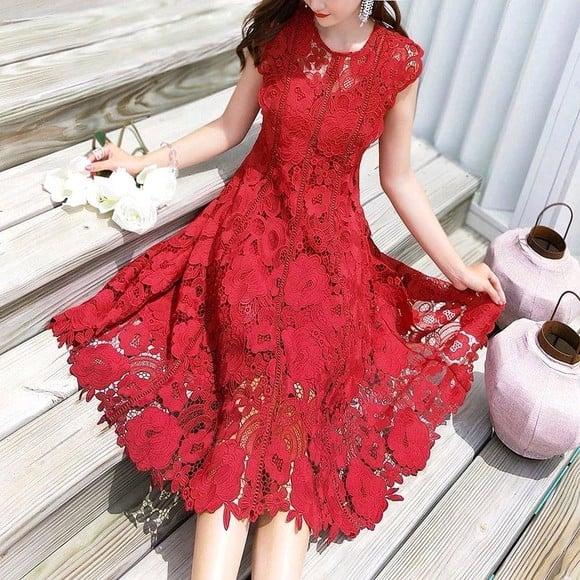 Vestido Renda Grupir Bordada Retro Artesanal Princesa