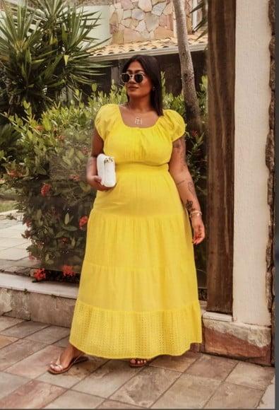 Vestido Tecido Algodão Laise Manga Ciganinha Plussize