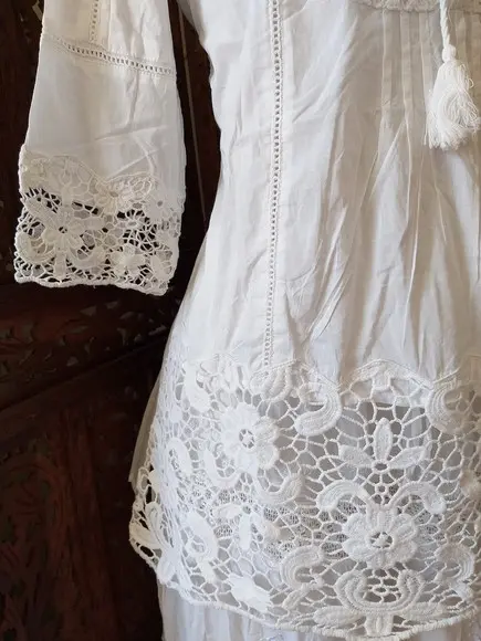 Bata Branca Tecido Algodão Renda Guipir Manga 3/4