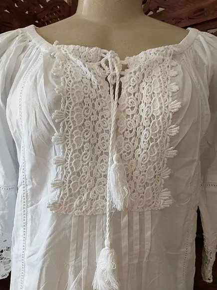 Bata Branca Tecido Algodão Renda Guipir Manga 3/4